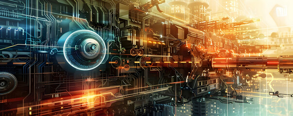 Poster - Futuristic cityscape with advanced technology and vibrant energy in the background