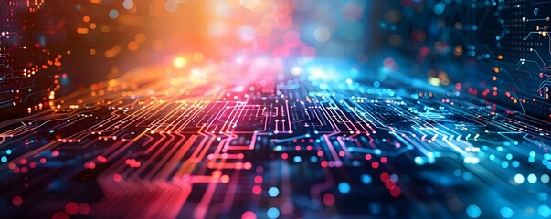 Poster - Vibrant digital landscape with glowing circuit patterns and data flow