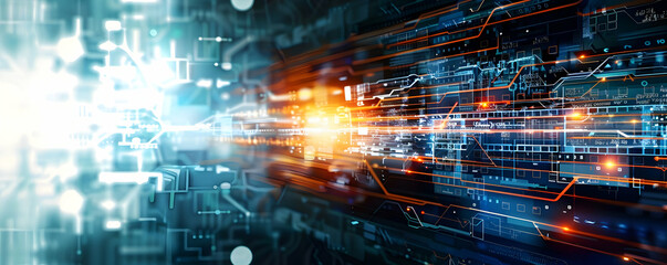 Poster - abstract digital technology background with glowing lines and circuits