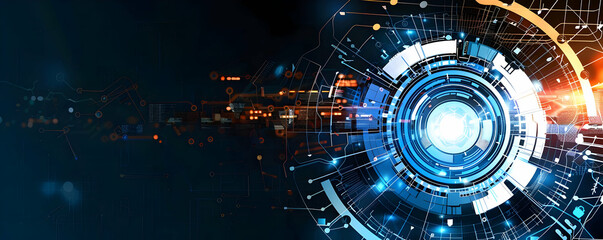 Poster - futuristic digital interface with glowing elements and abstract patterns