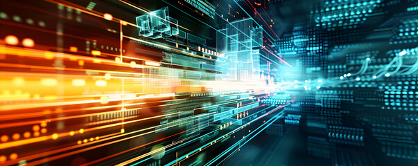 Fototapete - Abstract digital background with vibrant lines representing data flow and technology