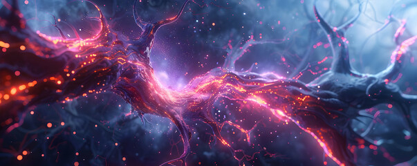 Poster - Abstract representation of neural connections glowing in a vibrant cosmic environment
