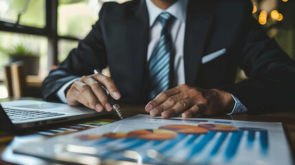 Poster - Business professional analyzing charts and graphs in a modern office setting