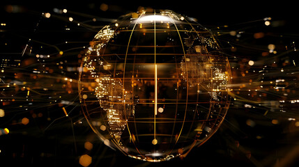 Fototapete - Abstract representation of a glowing globe with light trails symbolizing connectivity