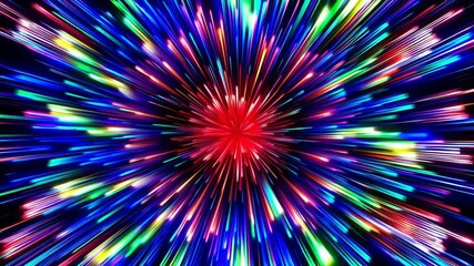 Poster - Colorful light burst with vibrant radial streaks, abstract art. Energy and motion concept
