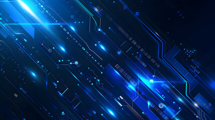 Fototapete - Abstract digital background with glowing blue lines and circuit patterns