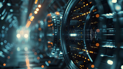 Poster - futuristic corridor with glowing technology and intricate machinery details