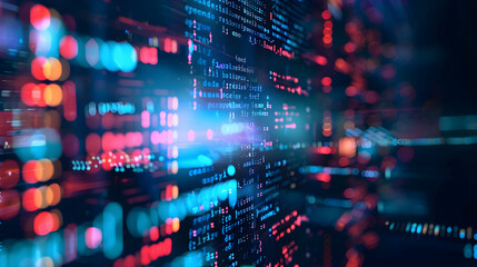 Fototapete - Abstract digital data visualization with vibrant lights and code in motion