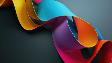 Leinwandbilder - Abstract colorful background with three dimensional ribbon shape, dark grey background