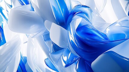 Wall Mural - Abstract Blue White Swirling Forms Dynamic Light Play. AI Generated