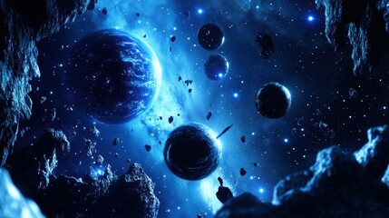 Aufkleber - Colorful celestial stickers depicting planets and asteroids in a vibrant cosmic setting. Generative AI
