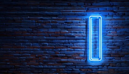 Poster - Neon illuminated vertical design urban setting graphic art blue brick background night scene modern aesthetic