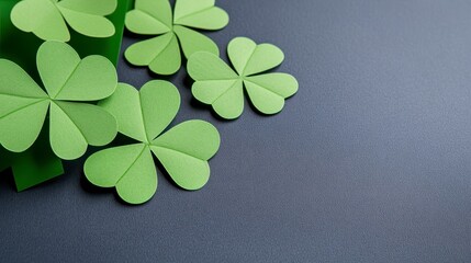 Wall Mural - Paper Clover Leaves on a Dark Background for St. Patrick's Day Decor