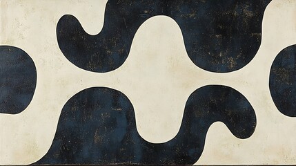 Wall Mural - Abstract Navy White Organic Shapes Painting. AI Generated