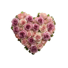 Wall Mural - A heart-shaped arrangement of pink and white roses, Isolated on white background.