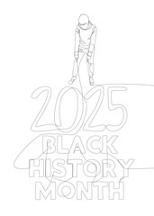 Poster - One continuous line of Man pointing with finger at Black History Month 2025. Thin Line Illustration vector concept. Contour Drawing Creative ideas.