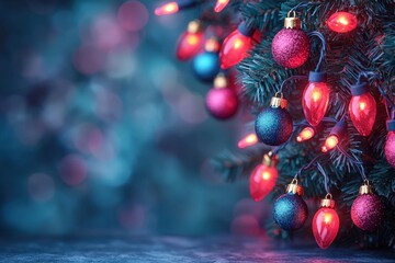 Poster - A beautifully decorated christmas tree adorned with vibrant red and blue ornaments