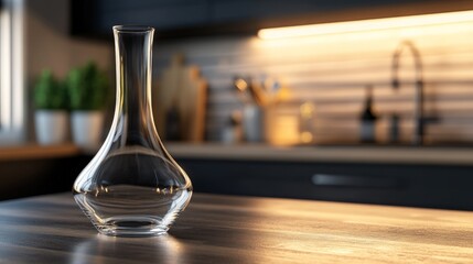 Empty decanter, kitchen counter, modern home, blurred background, product display