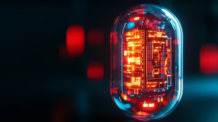 Poster - Futuristic Transparent Capsule Containing Glowing Digital Circuitry