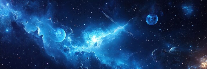 Poster - Colorful stickers depicting galaxies and planets on a dark background representing the vastness of space. Generative AI