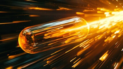 Poster - Dynamic Glass Capsule with Radiant Light Trails in Bold Motion