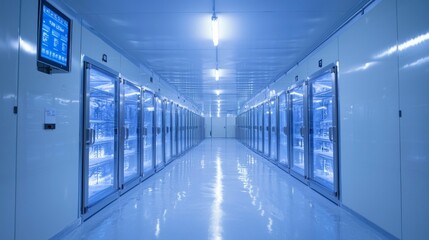  High-Tech Cold Storage Facility with Bright Blue Lighting
