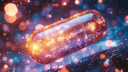 Poster - Futuristic Capsule Surrounded by Colorful Particles and Lights