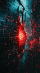 Poster - Abstract Digital Art with Red and Blue Light Patterns and Texture