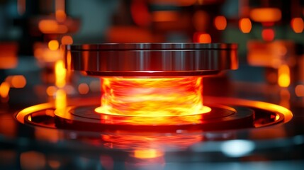 Poster - Dynamic Flow of Vibrant Orange Light in Industrial Machinery