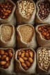 © เอกสิทธิ์ นูนทะธรรม - Variety of Nuts and Grains Artfully Displayed in Burlap Sacks Emphasizing Farm-to-Table Freshness