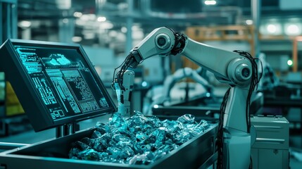 Poster - Advanced Robotic Arm in Manufacturing Industrial Setting Processing Parts