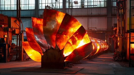 Poster - Glowing Metal Turbine Component in Industrial Workshop Setting