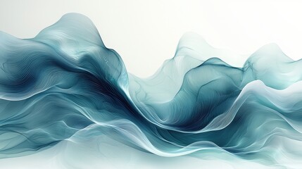 Wall Mural - Abstract waves in blue and teal tones create a serene, fluid composition.