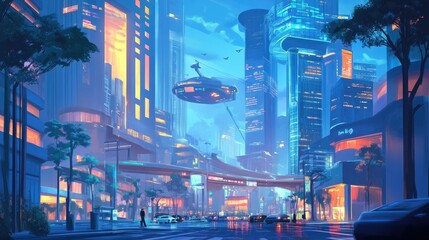 Poster - A concept illustration of a next-gen smart city with edge computing, green power, and cyber protection.