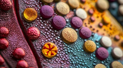 Poster - Macro View of Colorful Textured Surfaces with Glossy Droplets