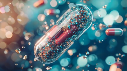 Poster - Futuristic Concept of Transparent Capsule with Colorful Particles