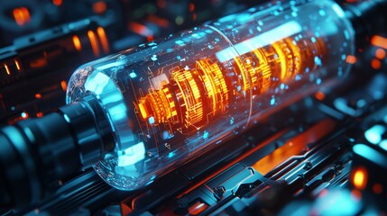 Poster - Futuristic Technology Tube with Glowing Blue and Orange Elements