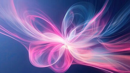 Poster - A digital abstract composition of gradient waves in bright pink and blue, radiating energy and motion.