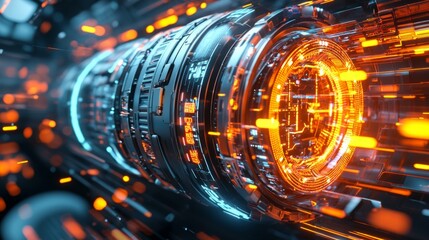 Poster - futuristic technology concept with vibrant neon light effects
