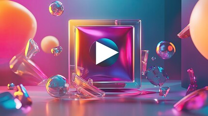 Poster - A glossy 3D live stream icon with a play button, illustrating the power of online content creation.