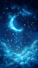 Poster - Crescent moon, star rain, night sky, dreamy background, phone wallpaper