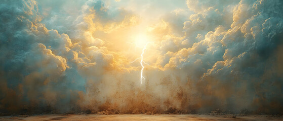 Poster - Stormy sky, lightning, desert landscape