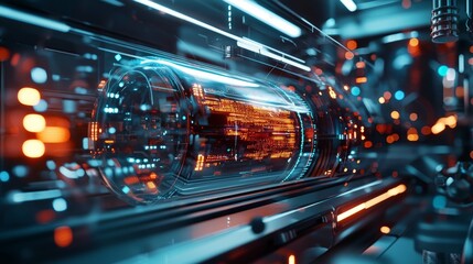 Poster - Futuristic Technology Scene with Glowing Elements and Data Flow