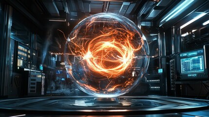 Poster - Abstract Energy Sphere in High-Tech Laboratory Environment
