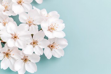 Wall Mural - Blossom petals, white, on light blue backdrop. For spring, cards, wallpaper