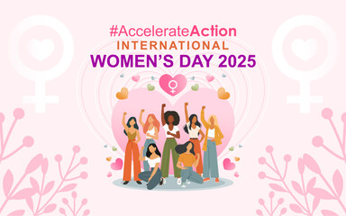 accelerate action campaign pose - international women's day 2025. a bold vector banner showcasing di