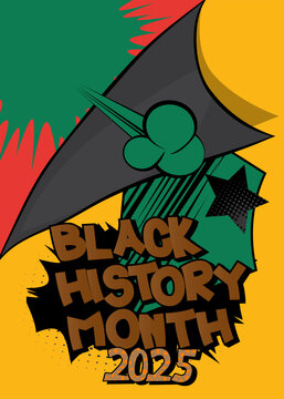Cartoon Black History Month 2025, comic book Celebration Poster. Retro vector comics pop art design.