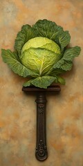 Canvas Print - Cabbage elevated on a pedestal, with a textured wall background. Use for food art concept