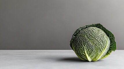 Canvas Print - Cabbage sitting on counter against gray wall. For cooking, health, or ingredient blogs