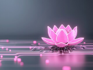 Poster - mystical cyber temple, radiant digital glyphs, floating neon lotus flowers, sci-fi spirituality, eth